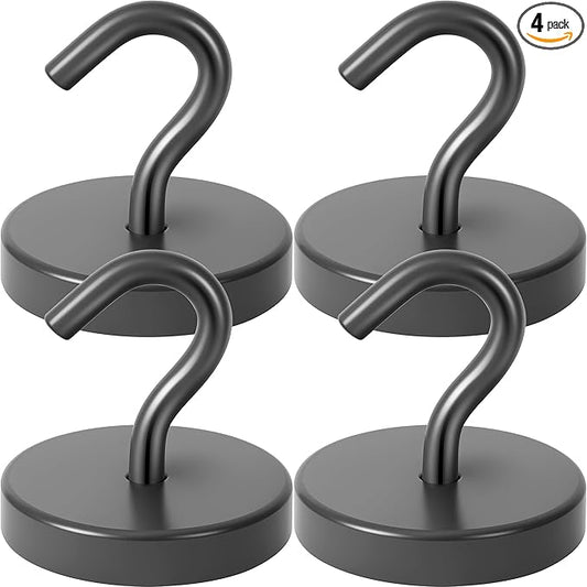 Neosmuk Magnetic Hooks, Heavy Duty 170lb Strong Magnets for Cruise Cabins, Ship Essentials, Large Metal Hooks for Hanging on Fridge(Grey,Pack of 4)