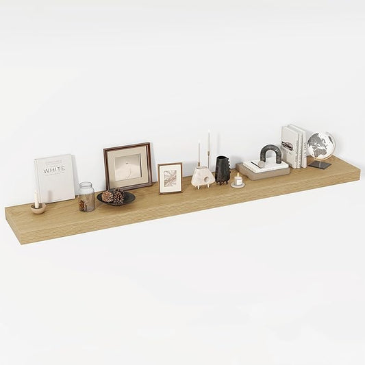 72 Inch Floating Shelves, 12" Deep Floating Shelf Wall Mounted, 72" Wall Shelves, Rustic Deep Bookshelf, Extra Deeper & Thicker Display Shelves for Bedroom, Living Room, Oak, Set of 1