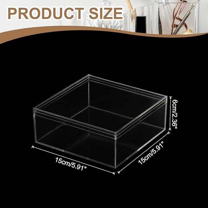 Acrylic Box with Lid, 5.91 x 5.91 x 2.36 in Acrylic Display Case Plastic Square Cube Container Storage Holder Stackable Bins for Cosmetic Collectible Candy Jewelry(2 Pack, Clear)