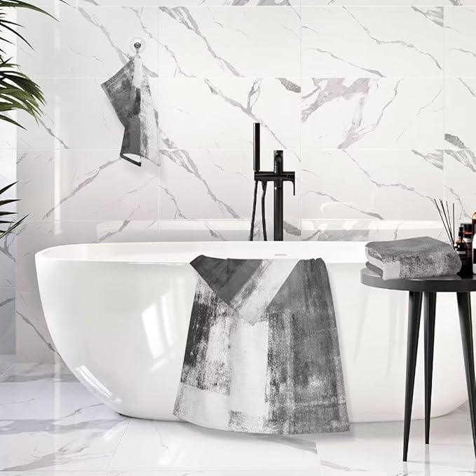 Black and White Bath Towels Set,3 Piece Modern Abstract Black Grey Towels Set(1 Bath Towel 1 Hand Towel 1 Washcloth),Soft Absorbent Decorative Bathroom Towels for Bath,Fingertip,Hair,Face
