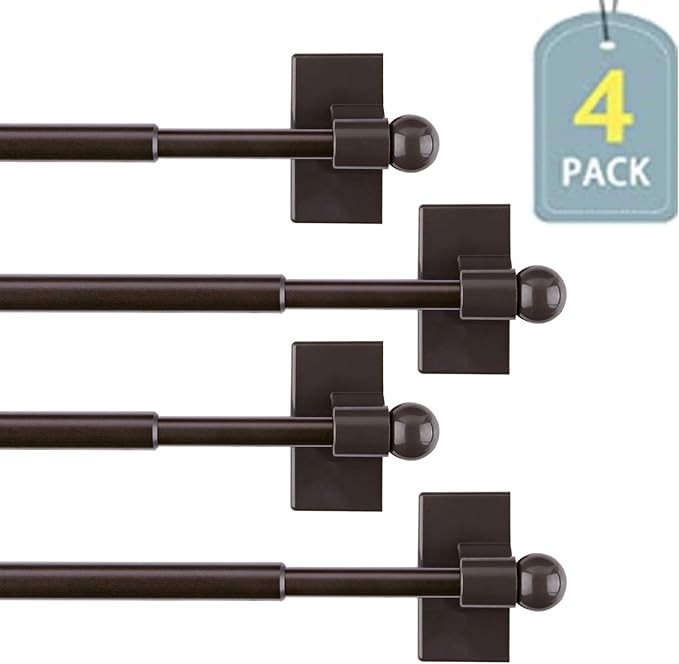 WL.Rocaille 1/2" Multi-Use Adjustable Appliance Magnetic Rod Extends from 9 inch to 16 inch Magnetic Curtain Rod Stick on Metal Doors, Brown, 4 Pack