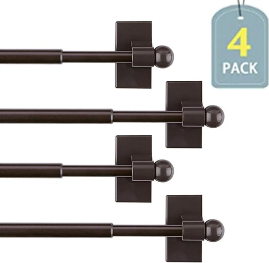 WL.Rocaille 1/2" Multi-Use Adjustable Appliance Magnetic Rod Extends from 9 inch to 16 inch Magnetic Curtain Rod Stick on Metal Doors, Brown, 4 Pack
