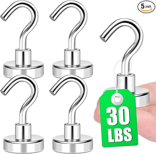 MIKEDE Heavy Duty Magnetic Hooks for Refrigerator Hanging, Magnetic Hanger for Cabins, Grill - 5 Pack，30lbs+