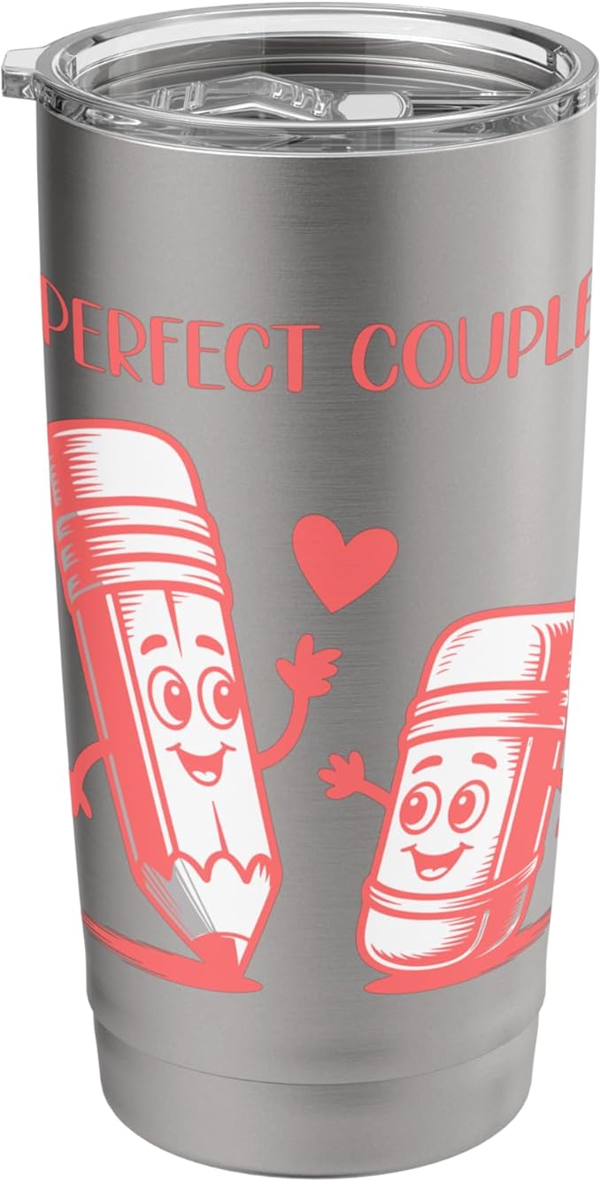 Perfect Couple Adorable Pencil Eraser Pair Stainless Steel Insulated Tumbler