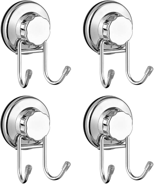 SANNO Powerful Vacuum Suction Cup Hooks for Shower Flat Smooth Wall Surface Towel Robe Bathroom Kitchen Shower Bath Coat,NeverRust Stainless Steel Black (4 Pack)