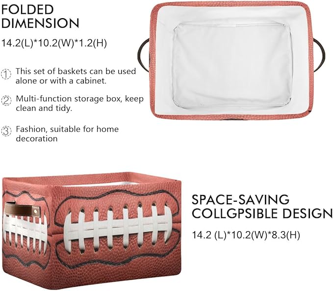 Football Rectangular Storage Basket Organizer Bin Shelf Baskets For Clothes Gifts For Home Office Dorm