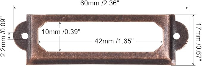uxcell Metal Label Holders, 60x17mm 60pcs File Name Card Tag Label Holder Frame for Office Library Drawer Cabinet Shelves, Copper Tone