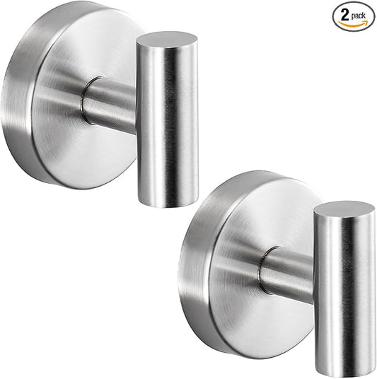 Suction Cup Hooks for Shower - Bathroom Reusable Hooks for Towels, Robes & Loofah - No-Drill Mounting on Kitchen,Walls,Metal,Glass,Mirrors,Tile & Smooth Non-Porous Surfaces (2, Brushed Nickel)