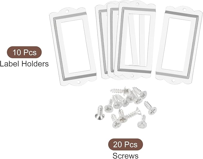 uxcell Metal Label Holders, 85x40mm 10pcs File Name Card Tag Label Holder Frame for Office Library Drawer Cabinet Shelves, Silver Tone