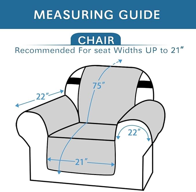 H.VERSAILTEX Reversible Chair Couch Covers for 1 Cushion Couch Sofa Water Resistant Chair Slipcover Quilted Chair Cover Super Anti-Slip Furniture Protectors for Dogs(Armchair, Light Grey/Beige)