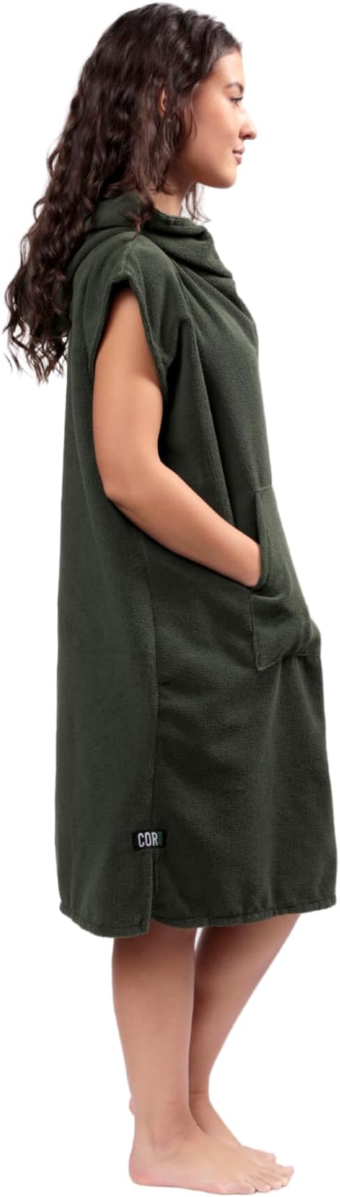COR Surf Poncho Changing Towel Robe with Hood and Front Pocket — Thick Quick Dry Microfiber Wetsuit Poncho Towel for Surfing Beach Pool Swim (Ranger Green, Medium)