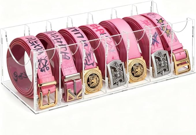 ECOSEAO Belt Organizer, Acrylic Belt Storage Holder for The Closet, Display Case for Tie and Bow Tie (7 Ties-L)