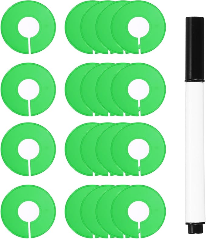 uxcell Clothes Dividers,20 Pack Round Closet Rack Dividers Clothing Rack Size Dividers Blank Labels with Marker Pen Writable & Reusable for Hanging Clothes Sorting Size, Green