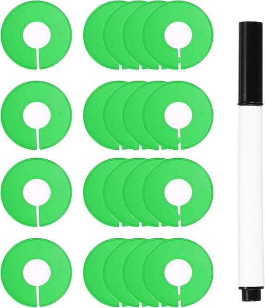 uxcell Clothes Dividers,20 Pack Round Closet Rack Dividers Clothing Rack Size Dividers Blank Labels with Marker Pen Writable & Reusable for Hanging Clothes Sorting Size, Green