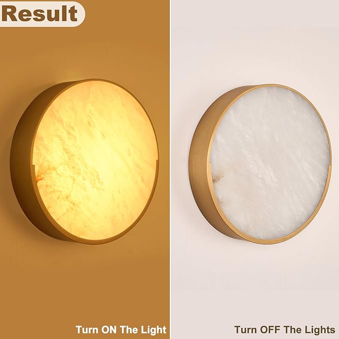 Round Antique Alabaster Wall Sconce, Natural Marble Wall Lighting Dimmable, LED Alabaster Wall Lamp for Living Room, Stair, Bedroom, Hallway, Bedside
