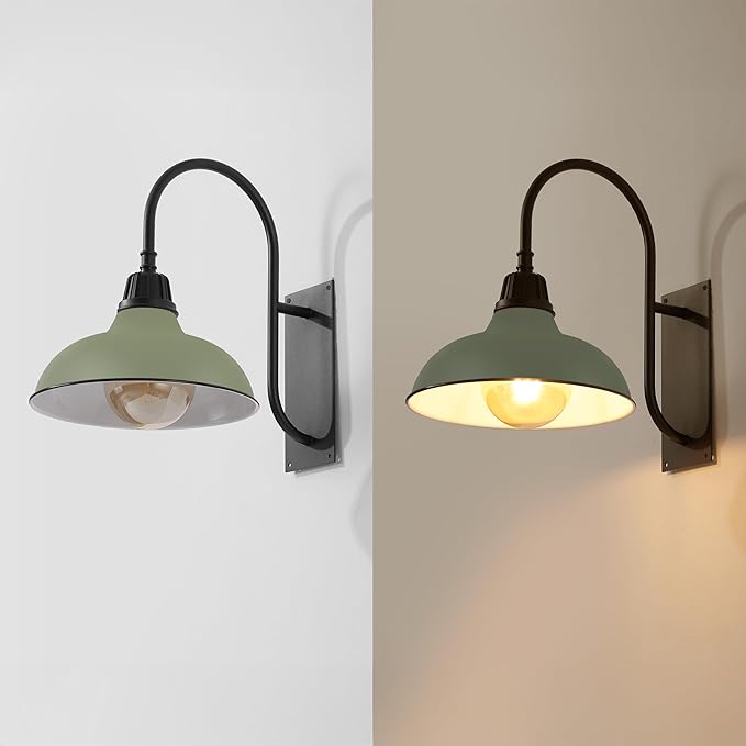 JONATHAN Y JYL7614I Stanley 12.25" 1-Light Farmhouse Industrial Indoor/Outdoor Iron LED Gooseneck Arm Outdoor Sconce for Entryway Lobby Kitchen Bathroom Bedroom Living Room Hallway, Matte Olive Green