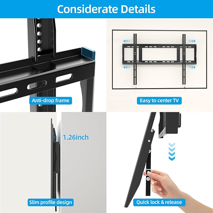 HOME VISION Heavy Duty Fixed TV Wall Mount Bracket, 264 Lbs Capacity for 48-120 Inch Extra Large Flat Screen Smart TVs, Max VESA 800x600 mm, Stud Spacing 12"-28", Low-Profile Flush Slim Design, HV8801