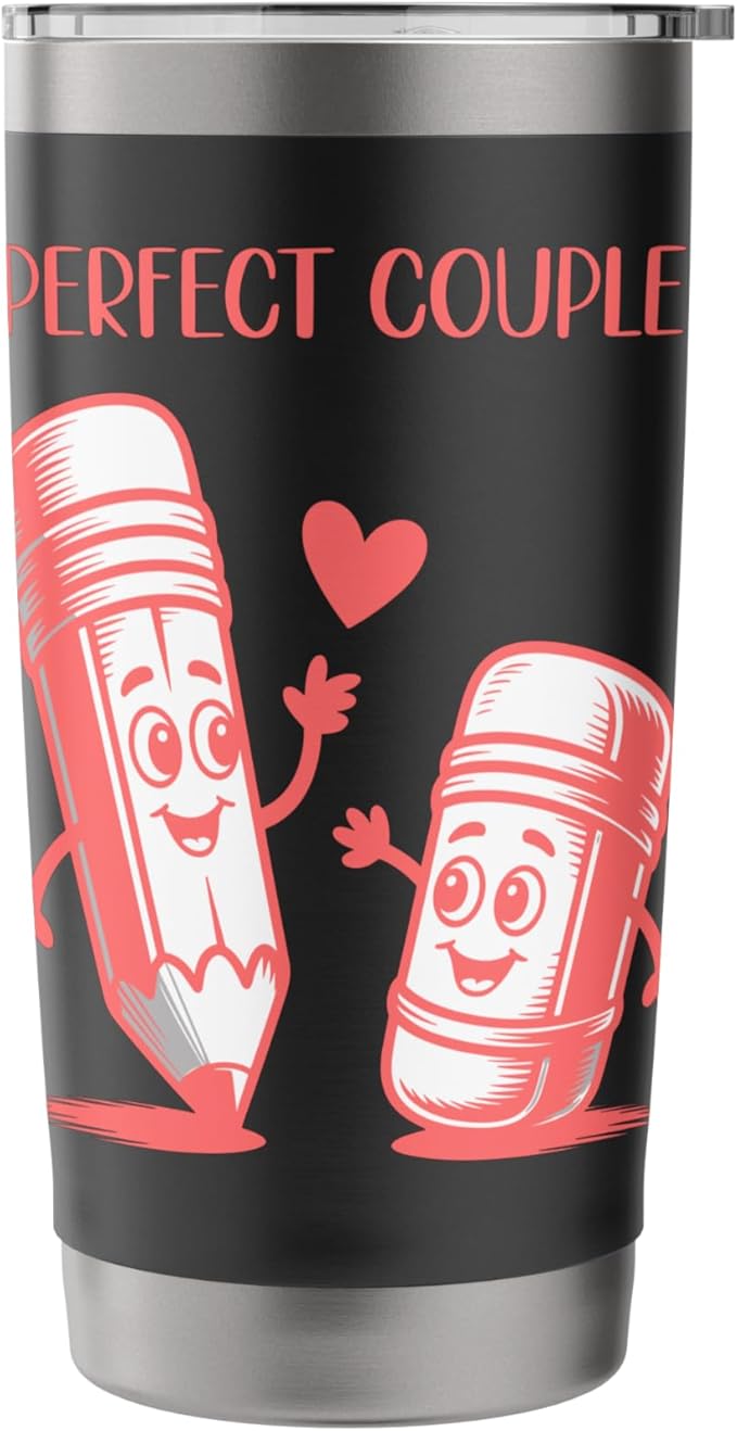 Perfect Couple Adorable Pencil Eraser Pair Stainless Steel Insulated Tumbler