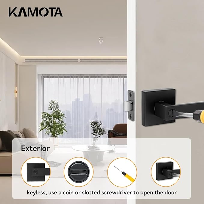 KAMOTA Privacy Door Levers, 7 Pack Matte Black Door Handles Bed and Bath Door Locks Interior Keyless Locksets, Left and Right Hand Reversible