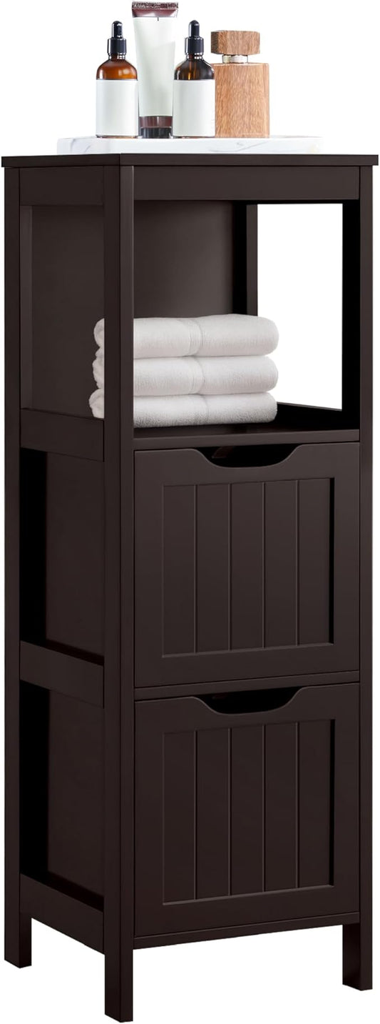 Yaheetech Bathroom Floor Cabinet, Wooden Storage Cabinet with 2 Drawers and 1 Shelf, Multifunctional Side Organizer Rack Stand Table, D11.8xW11.8xH35 Inches Espresso