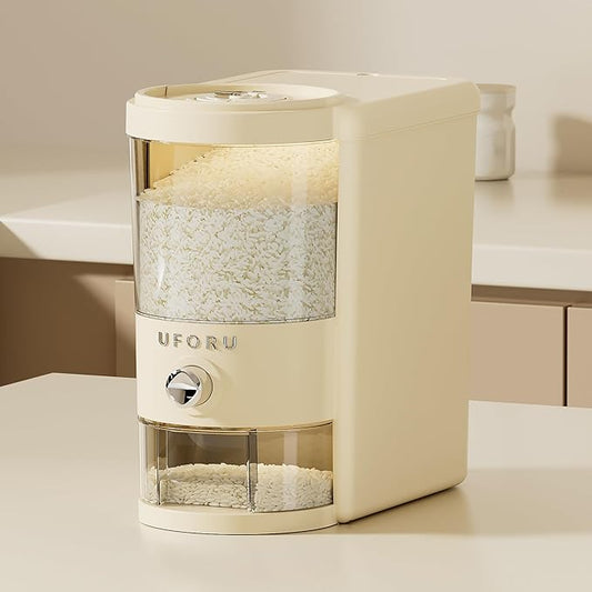 Rice Dispenser 10 lbs | Large Rice Storage Container for Kitchen&Pantry - Space-saving, Moisture & Pest-proof, BPA-Free - Dry Food Dispenser with One-Touch Dispenser & Measuring Cup for Families