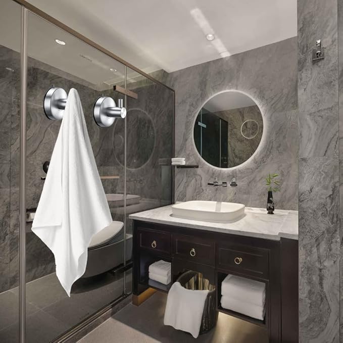 DGYB Suction Cup Hooks for Shower Brushed Nickel Bathroom Hooks Suction Set of 2 Removable Wall Hook for Hanging Towels, Robe, Loofah, Coats