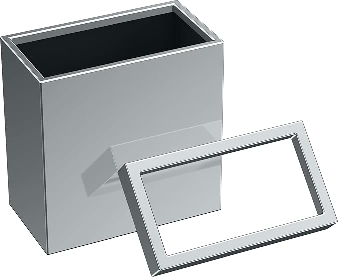 Gatco Small Bathroom Trash Can with Lid, Rectangle 3 Gallon Stainless Steel Wastebasket, Under Sink, Chrome, for Bathroom, Bedroom, Office (1916)