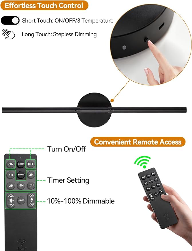 Battery Operated Wall Sconce, Modern Wireless Wall Lights with Remote & Touch Control, 24 Inch Black Dimmable Rechargeable LED Wall Lamps with 3 Colors & Timer for Bedroom, Living Room, Hallway