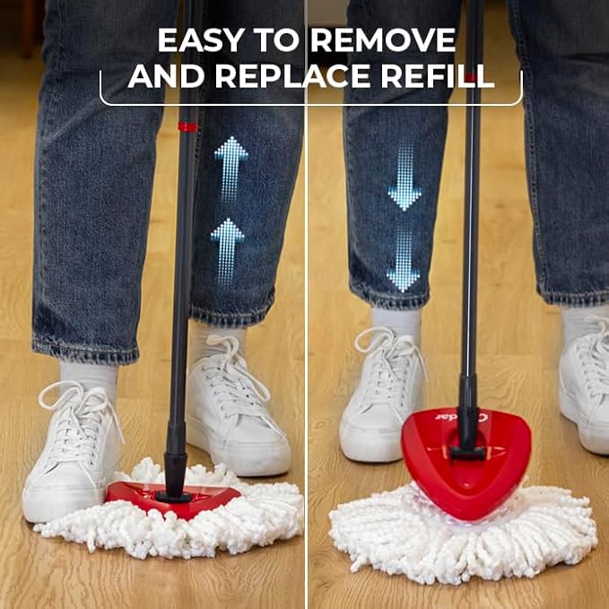O-Cedar Easywring Microfiber Spin Mop & Bucket Floor Cleaning System with 1 Extra Refill,Red / Gray