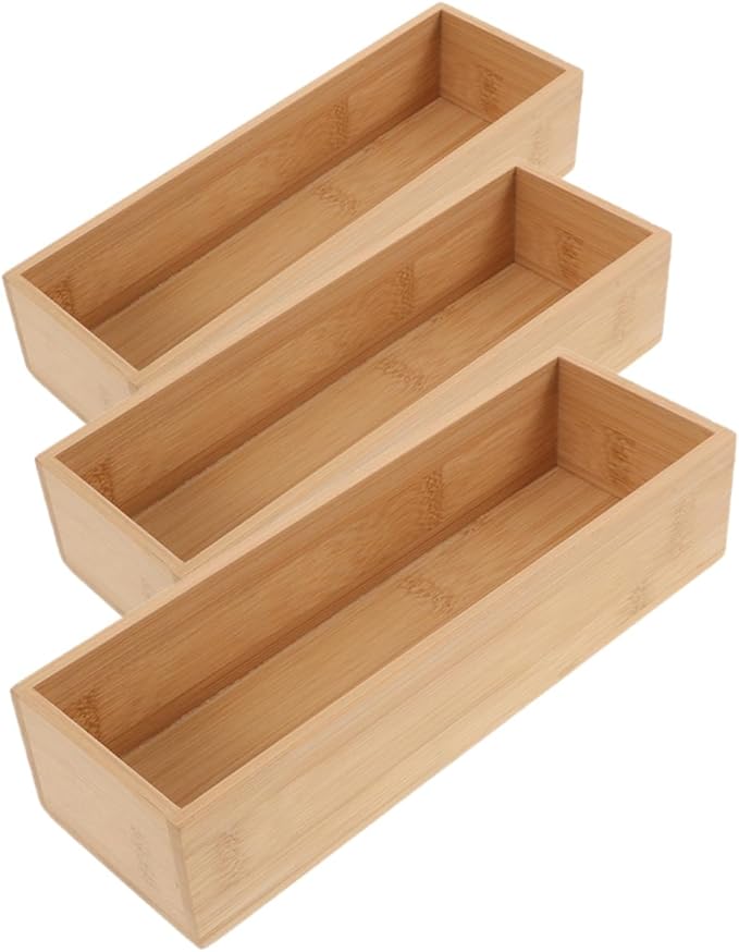 Cabilock 3pcs Organizer Stylish Natural Wood Storage Trays for Kitchen Bathroom Office Desk Minimalist Design for Clutter Spaces