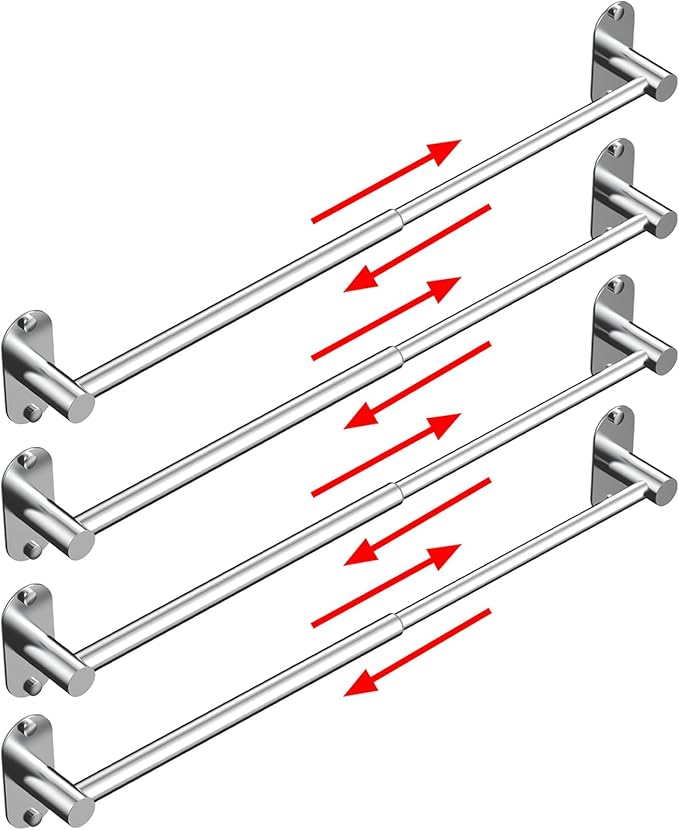 Towel Bar, Adjustable 14.4inch - 25.2inch Towel Rack, Self Adhesive & Wall Mounted for Bathroom Kitchen Hand Towel Holder Cloths Hanger SUS 304 Stainless Steel Organizer Single Bar (4, Chrome)