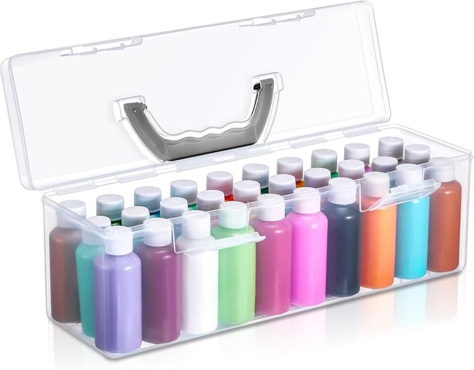 1 Pcs Paint Storage Box for 2 Fl. oz Acrylic Paints, Acrylic Portable Craft art Organizer with Handle, 30 Bottles Capacity Plastic Art Supply Clear Boxes