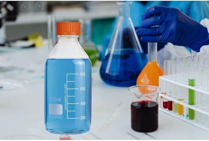 Lab Media Storage Round Bottles Graduated Glass Container GL45 Screw Cap Leakproof Multi-Purpose for Scientific — pack of 4 (Orange,1000ml)