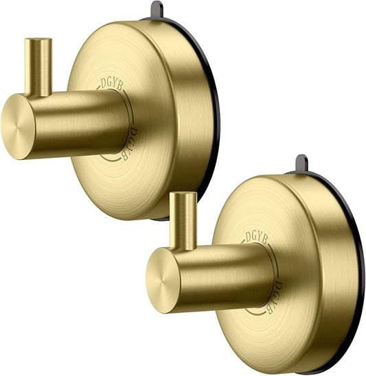 DGYB Suction Cup Hooks - Gold Towel Hooks for Bathrooms - SUS 304 Stainless Steel - 15 Lb Capacity
