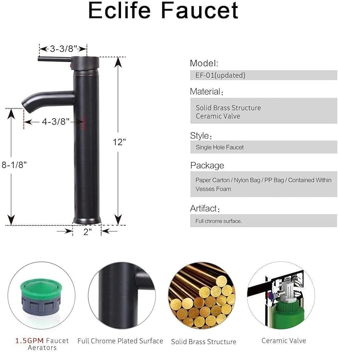 eclife 48" Modern Bathroom Vanity Sink Combo Freestanding Cabinet with Small Side Cabinet, Brown Round Glass Vessel Sink, Water Save Faucet, Drain (White+A09)