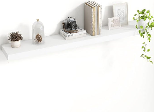 48 Inch Floating Shelves, 8 Inch Deep Floating Shelves for Wall, Hanging Shelf with Invisible Brackets, Deep Shelves for Bathroom, Bedroom, Living Room, White, Set of 1
