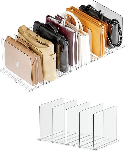 Adjustable Acrylic Purse Organizer for Closet Shelf – Clear Handbag Storage Divider, Pocketbook Rack, Clutch Holder, Purse Shelf Organizer for Women’s Closet Organization
