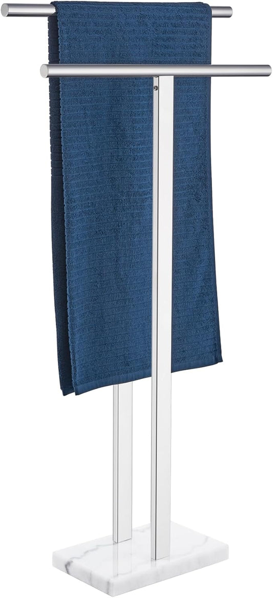 KOKOSIRI Floor Stand Towel Rack for Bathroom 2-Tier Free Standing Towel Holder with Heavy Marble Base Thicken Steady Design Polished Chrome Stainless Steel THS0005-CH