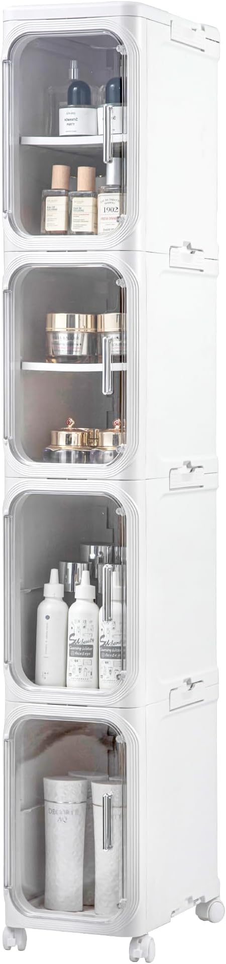 4-Tier Slim Narrow Storage Cabinet, Plastic Bathroom Storage Organizers for Bathroom White