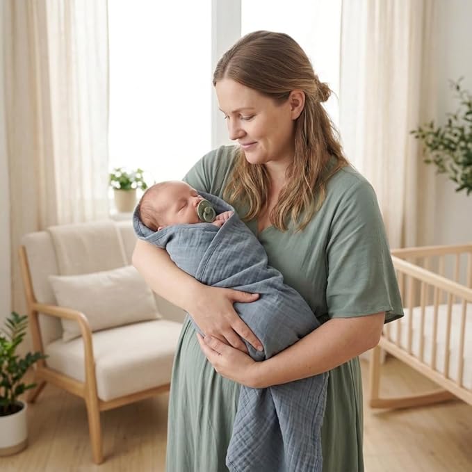 Baby Swaddle – Organic Cotton Muslin Baby Swaddles for Newborns 47” x 47” (Tradewins)