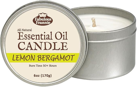 Fabulous Frannie All Natural Aromatherapy Soy Candle Travel tin Made with Pure Essential Oils 100 Hours Burn time 6oz (Lemon Bergamot)