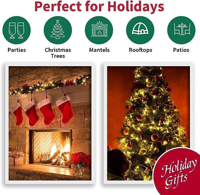 LAMPHOME 60 LED Christmas String Lights Outdoor/Indoor, Warm White String Light - LED Christmas Lights, Mini led Lights, Extendable Waterproof Fairy String Lights for Xmas Tree Holiday Party Garden