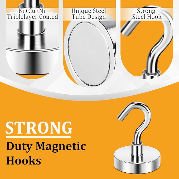 E BAVITE Heavy Duty Magnetic Hooks,80 LBS Strong Neodymium Magnet Hook for Home, Kitchen, Workplace, Office and Garage, 25mm(0.98inch) in Diameter - Pack of 8