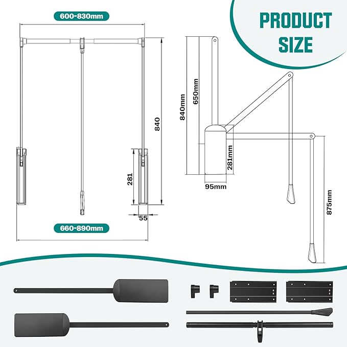 Pull Down Closet Rod, Adjustable 26-35 Inch Wardrobe Lift Rail Organizer Two-way Buffering Heavy Duty Wardrobe Hanger for Cabinet, Organizer Storage System Side Mounted, 33 lbs Load Capacity