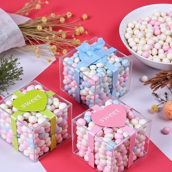 Clear Acrylic Boxes 2x2x2 Inch，Small acrylic gift box with Lid, Clear Square Cube Acrylic Candy Storage for Candy,Gift,Stackable Cube Container, Transparent Box Favor Boxes for Display