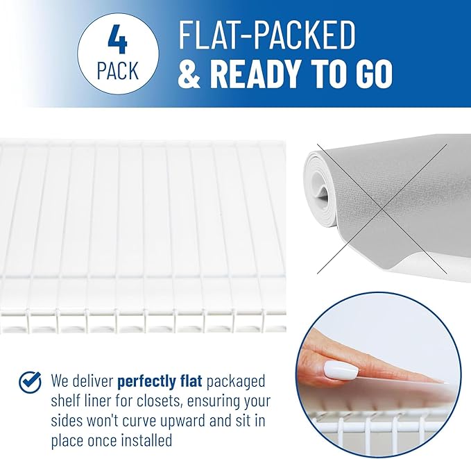 Sterling Shelf Liners - 16" x 48" Flat Packed - Set of 4 - Clear - Wire Shelf Liners for Closets, Pantry - Plastic Closet Liner for Shelves - Wire Rack Cover