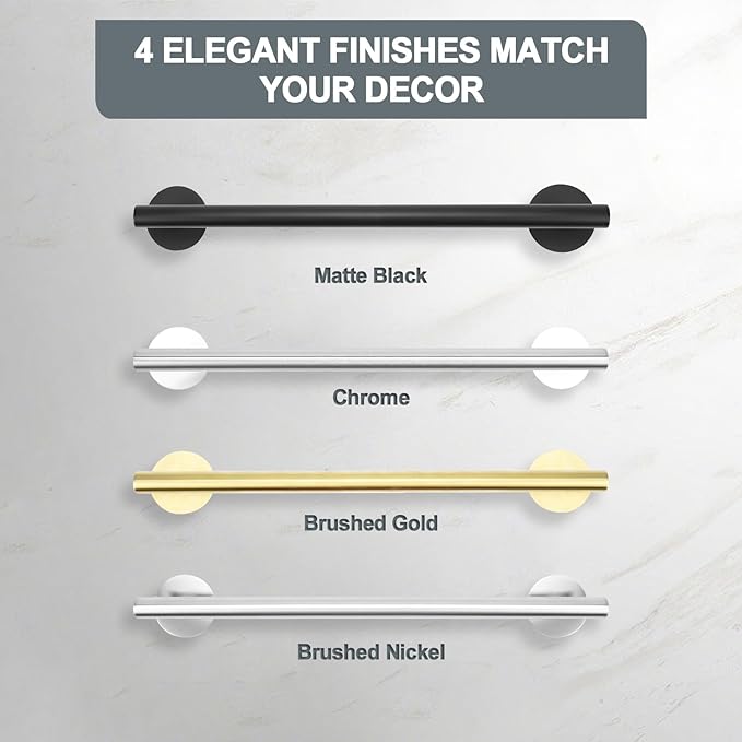 16 Inch #304 Stainless Steel Brushed Gold Towel Bar - Adhesive Kitchen Towel Holder & Bathroom Towel Rack, Wall Mount Towel Hangers for Bathroom & Door Towel Holder