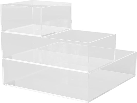 Martha Stewart Brody Desktop Storage Organizer, Stack and Slide Plastic Organizer Tray, Organizer for Office, Kitchen, or Vanity, 1-S, 1-M, 1-L