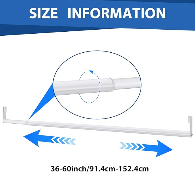 Expandable Closet Rod for Wire Shelf Hanging Clothes Adjustable Heavy Duty Closet Hanging Rod Extender Heavy Duty Hanger Bar Metal Poles for Wardrobes Hanger, 1 Pack(36-60 Inch,White)