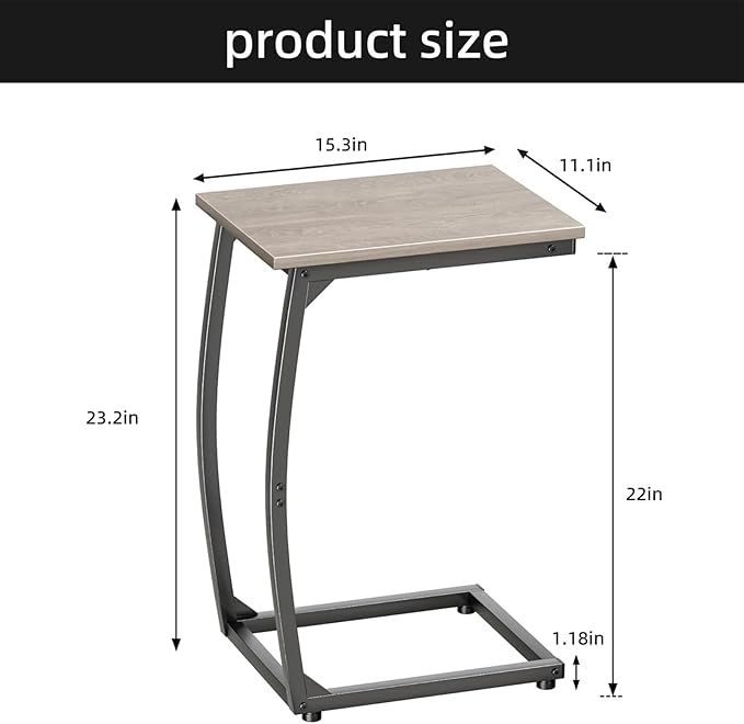 C Shaped End Table Set of 2, Side Table for Couch,Curved Support Legs, Slide Under Couch Table for Sofa, TV Tray Table for Living Room Bedroom（Lvory）
